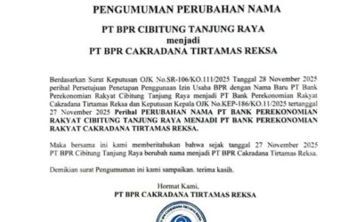 Pengumuman Perubahan Nama PT BPR Cakradana Tirtamas Reksa